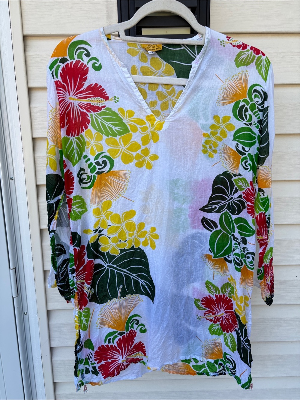 Roberta Roller Rabbit White Red Yellow & Green Tropical Print Tunic Top-12